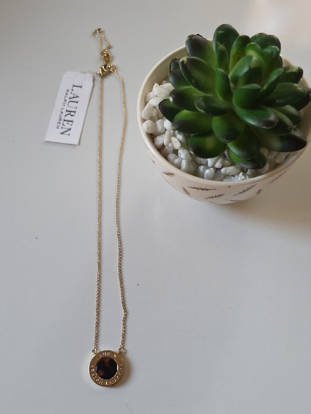 Lauren Ralph Lauren Gold-Tone Necklace with Brown Center Disc.